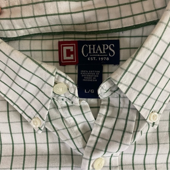 Chaps Button Down Long Sleeve Checkered Shirt Size L Embroidered Logo - Picture 7 of 7